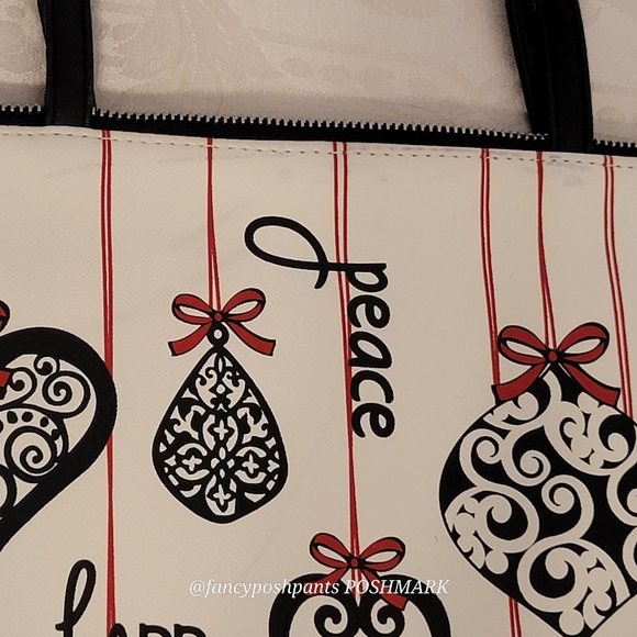 BRIGHTON holiday love notes tote bag purse w/logo heart zipper pull black red - Picture 13 of 17